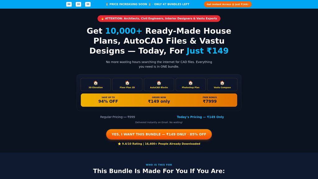 Cover art for 10,000+ House Plans, AutoCAD Files & Vastu Designs
